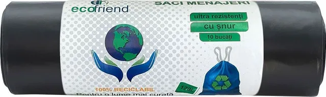 Saci menaj snur LDPE Ecofriend, negri, 70x110 cm, 120L, 10 bucati/rola
