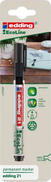 Marker permanent Edding 21, Ecoline, negru, varf rotund 1.5-3 mm, blister