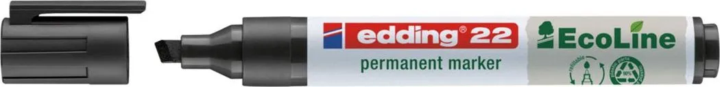 Marker Edding 22 Ecoline, permanent, corp plastic, varf tesit, 1-5 mm, negru