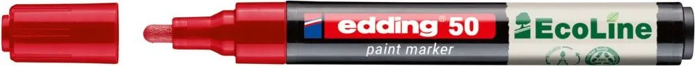 Marker cu vopsea pe baza de apa edding Ecoline 50, corp din plastic reciclat, varf rotund, 2-3 mm, rosu