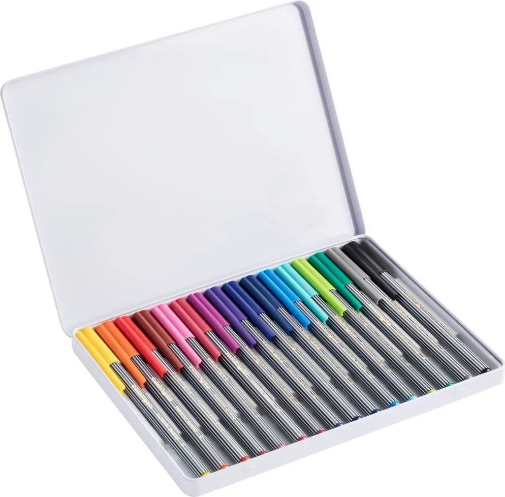 Liner edding 55, corp din plastic, varf rotund, 0.3 mm, set 16 culori asortate: negru, rosu, albastru, verde