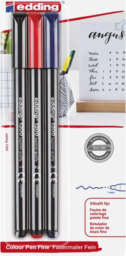 Edding 1200 set 3 markere, varf rotund, 1 mm