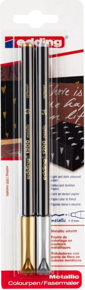 Marker Edding 1200 tip carioca, varf 1-3 mm auriu/argintiu blister