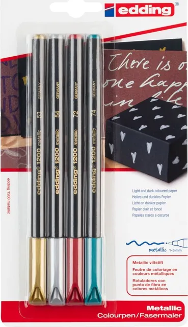 Marker Edding 1200 tip carioca varf 1-3 mm 4 culori metalizate, blister