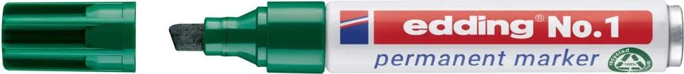 Marker permanent edding No. 1, corp din aluminiu reciclat, varf tesit, 1-5 mm, verde