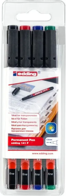 Set 4 markere permanente edding 141 F, corp plastic, varf rotund, 0.6 mm