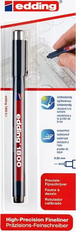 Liner Edding 1800 desen tehnic, varf 0.1 mm, negru, blister