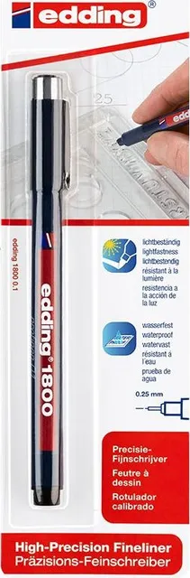 Liner Edding 1800 desen tehnic, varf 0.1 mm, negru, blister