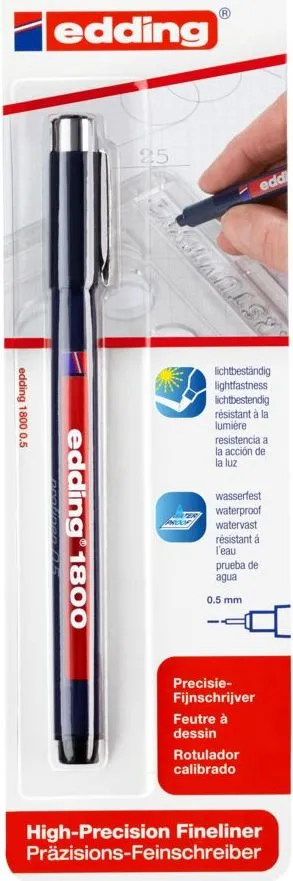 Liner Edding 1800 desen tehnic, varf 0.5 mm, negru, blister