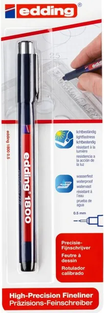 Liner Edding 1800 desen tehnic, varf 0.5 mm, negru, blister