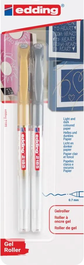 Roller Edding 2185 cu gel, varf 0.7mm auriu/argintiu, blister