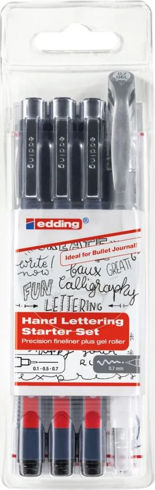 Set pentru scris de mana Edding 1800/2185, 4 piese, finelinere si gel roller, ideal pentru arta si design