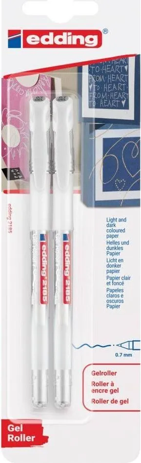 Roller Edding 2185 cu gel, varf 0.7 mm, alb, blister