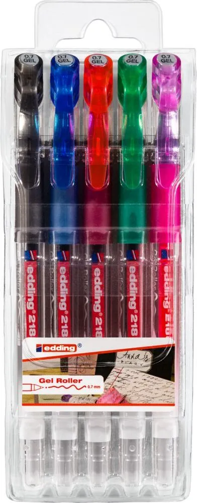 Roller cu gel Edding Cristal Jelly 2185, varf 0.7 mm, 5 culori/set