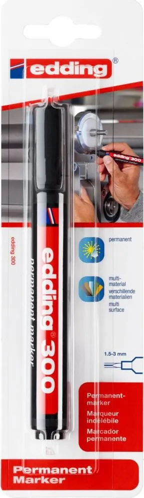 Marker permanent Edding 300, varf 1.5-3 mm, negru, blister