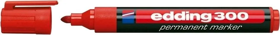 Marker permanent Edding 300, corp plastic, varf rotund, 1.5-3 mm, rosu
