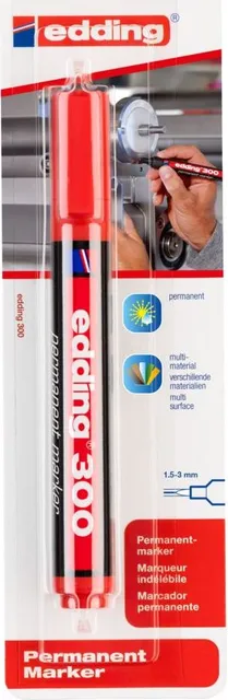 Marker Edding 300, permanent, varf rotund, 1.5-3 mm, rosu, in blister