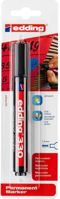 Marker permanent Edding 330, varf retezat 1-5 mm, negru, blister