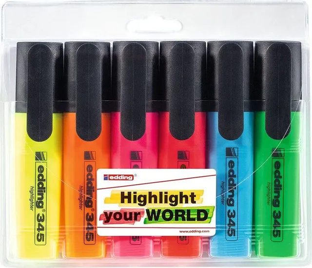 Textmarker Edding 345, varf retezat 2-5 mm, 6 bucati/set