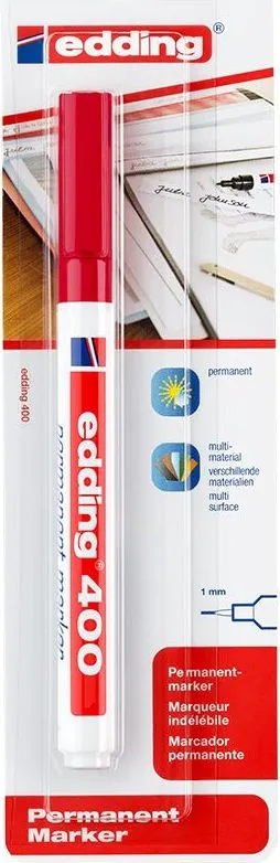 Marker permanent Edding 400, varf rotund 1 mm, rosu, blister