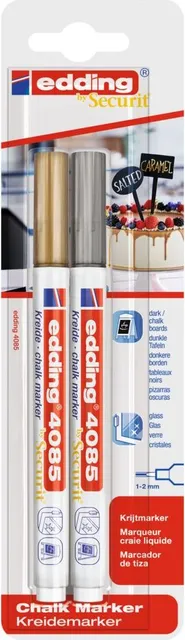Marker Edding 4085, cu creta lichida, varf rotund 1-2 mm, 2 bucati/blister