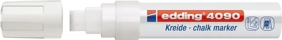 Marker pentru sticla Edding 4090, creta lichida pe baza de apa, varf retezat, 4-15 mm, alb
