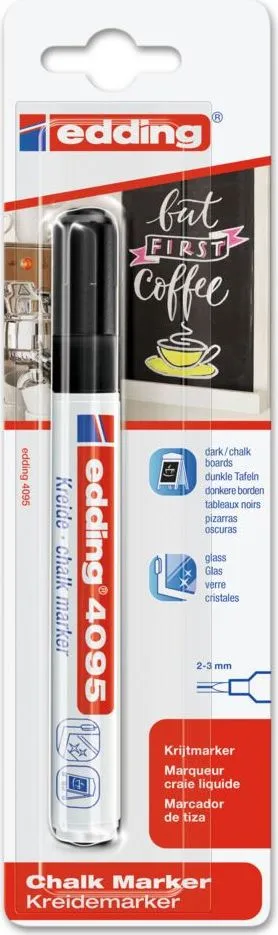 Marker Edding 4095 cu creta lichida, varf 2-3 mm, negru, blister