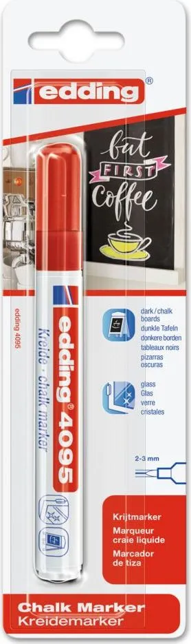 Marker Edding 4095 cu creta lichida, varf 2-3 mm, rosu, blister