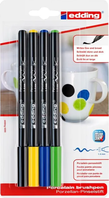 Marker Edding 4200, varf tip pensula, 4 culori asortate, blister (ED420058buc)