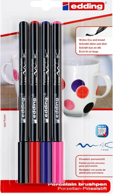 Marker Edding 4200, varf tip pensula, 4 culori asortate, blister (ED420069buc)