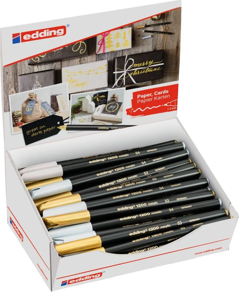 Marker Edding 1200, culori metalice, varf rotund 1-3 mm, set 50 bucati auriu si argintiu