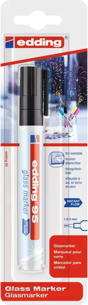 Marker pentru sticla Edding 95, varf rotund, 1.5-3 mm, negru