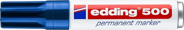 Marker permanent Edding 500, corp metalic, varf retezat 2-7 mm, albastru