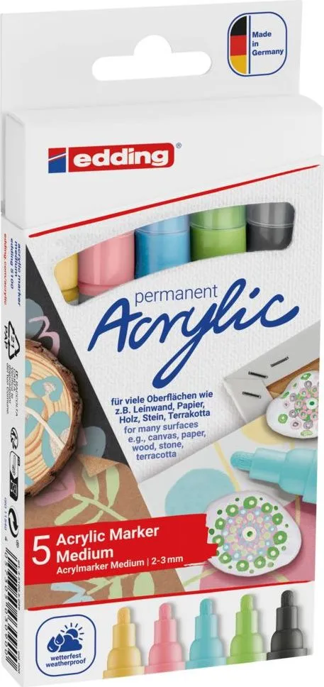 Set markere acrilice Edding 5100, varf 2-3 mm, culori pastel, 5 bucati/set