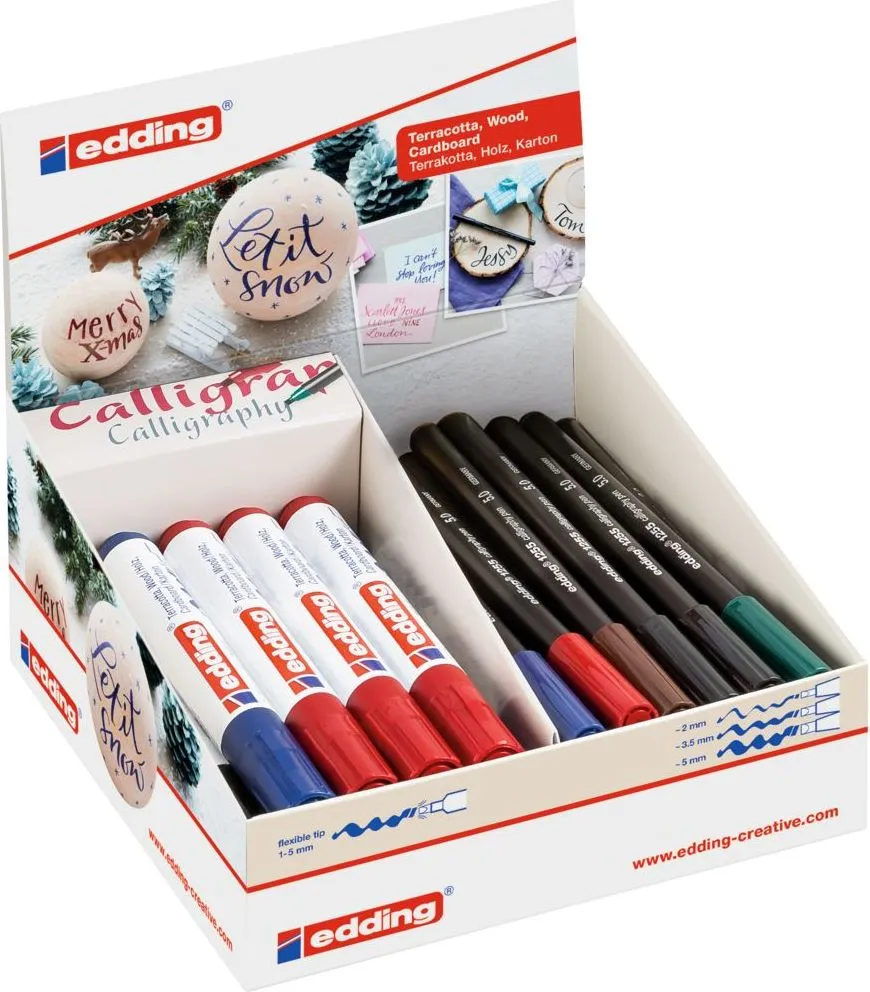Display markere caligrafie Edding, 38 bucati, diverse culori, varfuri multiple