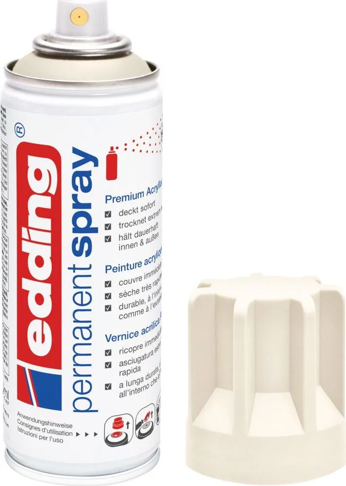 Spray vopsea acrilica Edding 5200, alb crema mat, uscare rapida, acoperire inalta, 200 ml
