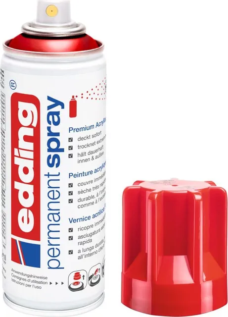 Spray vopsea acrilica Edding 5200, rosu lucios, uscare rapida, rezistent la zgarieturi, 200 ml