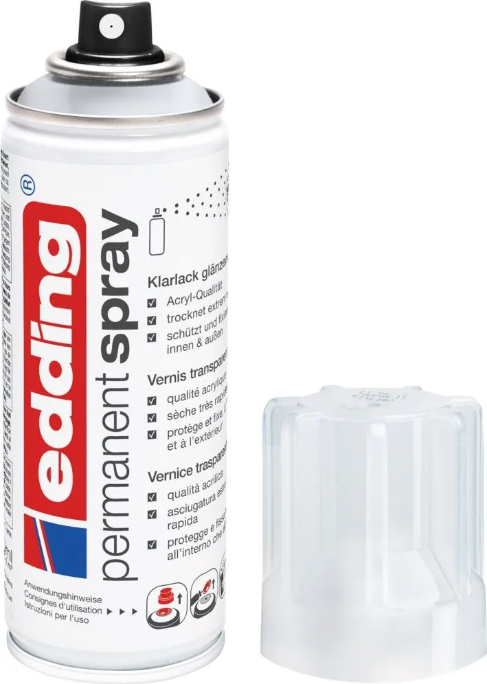 Spray vopsea premium Edding 5200, transparent lucios, uscare rapida, protectie la oxidare, 200 ml