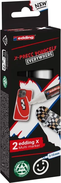 Set markere Edding 6900 X Multi, 2 bucati, vopsea acrilica, varf tesit 2-10 mm, culori alb si negru