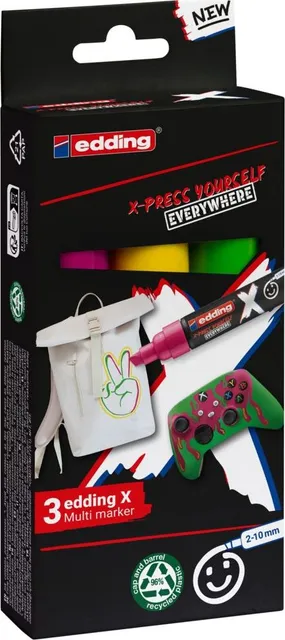 Marker Edding 6900 X multi, set 3 bucati, vopsea acrilica, varf tesit 2-10 mm