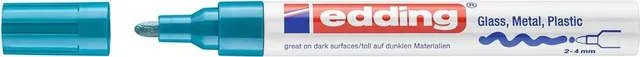 Marker permanent Edding 750, cu vopsea, corp metalic, varf rotund, 2-4 mm, bleu