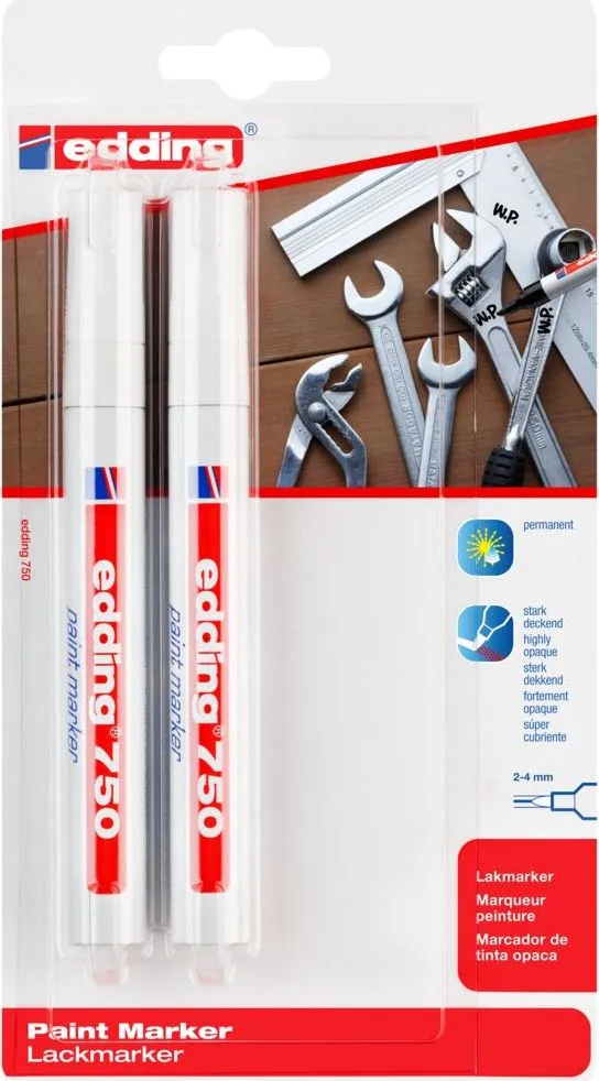 Marker Edding 750, cu vopsea corp metalic, varf 2-4 mm, alb