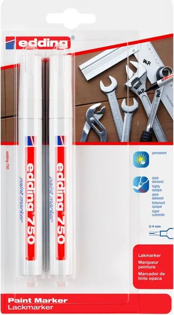 Marker Edding 750, cu vopsea corp metalic, varf 2-4 mm, alb