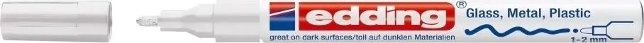 Marker permanent Edding 751 cu vopsea, corp metalic, varf rotund, 1-2 mm, alb