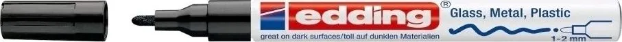 Marker permanent Edding 751 cu vopsea, corp metalic, varf rotund, 1-2 mm, negru