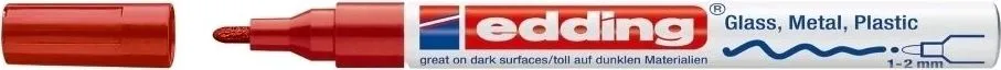 Marker permanent Edding 751 cu vopsea, corp metalic, varf rotund, 1-2 mm, rosu
