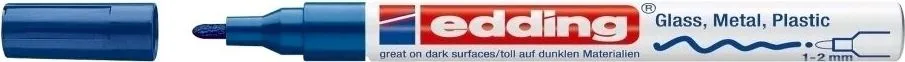Marker permanent Edding 751 cu vopsea, corp metalic, varf rotund, 1-2 mm, albastru