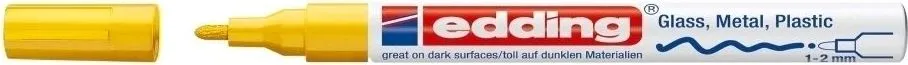 Marker permanent Edding 751 cu vopsea, corp metalic, varf rotund, 1-2 mm, galben