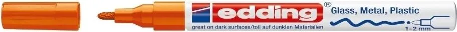 Marker permanent Edding 751 cu vopsea, corp metalic, varf rotund, 1-2 mm, portocaliu