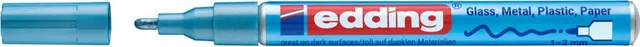Marker cu vopsea Edding 751, varf rotund 1-2 mm, albastru metalic, rezistent la apa